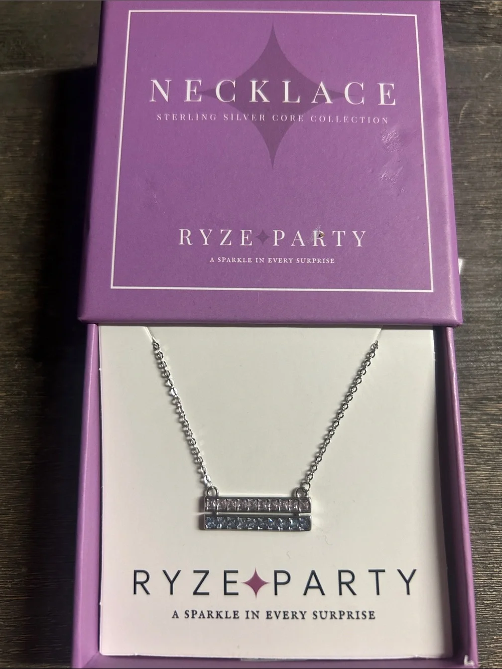 Ryze Party Sterling Silver Bar Necklace in Silver‎ pink & Blue gemstones